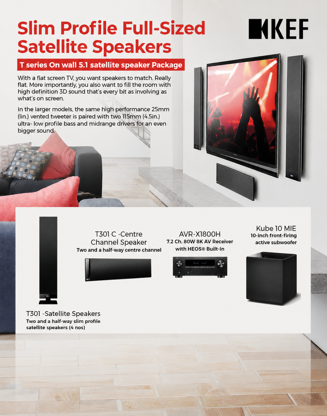 Kef - T Series On Wall 5.1 Satellite Speaker Package